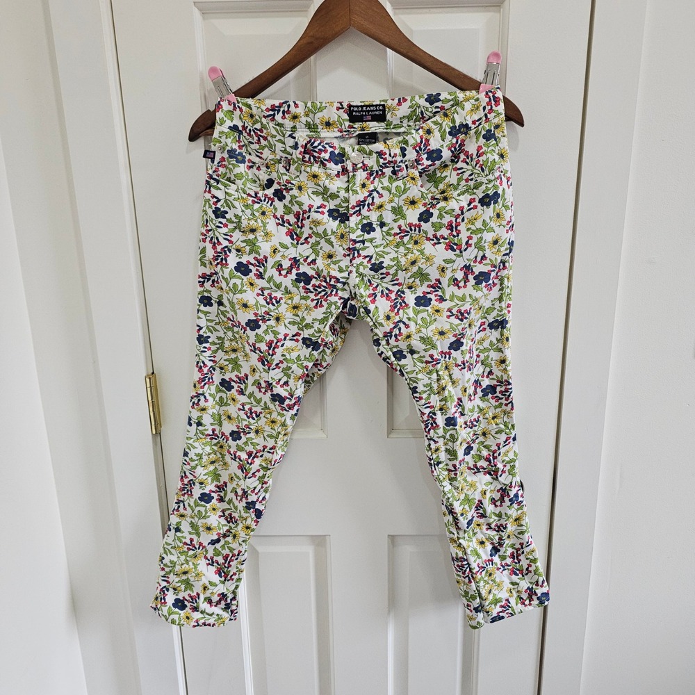 Vtg Y2K Polo Jeans Co Ralph Lauren Floral Capri Slim Pants Size 2